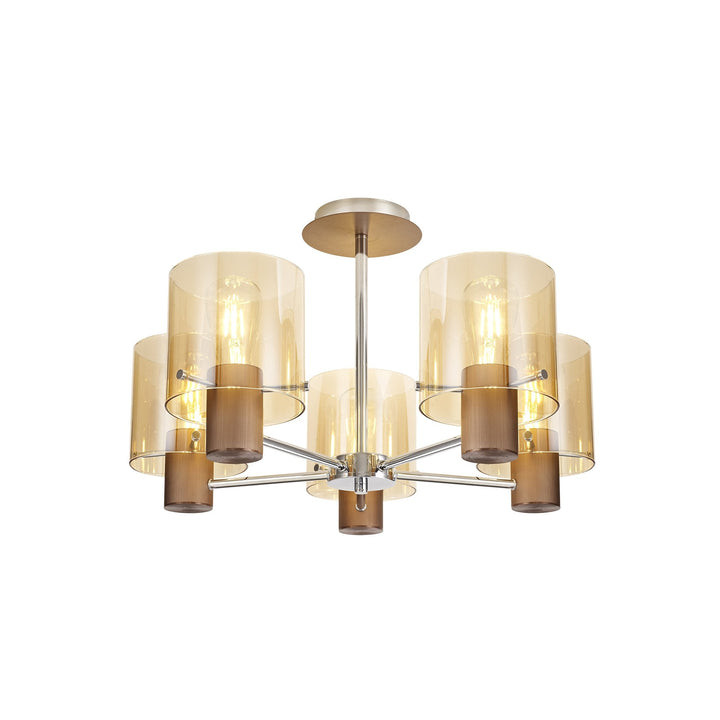 Nelson Lighting NL84049 Blade Semi Ceiling 5 Light Mocha/Amber Glass