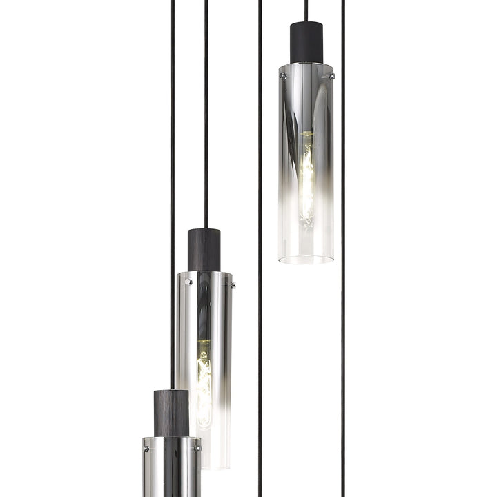 Nelson Lighting NL84909 Blade Slim Round Pendant 5 Light Adjustable Black/Smoke Fade Glass