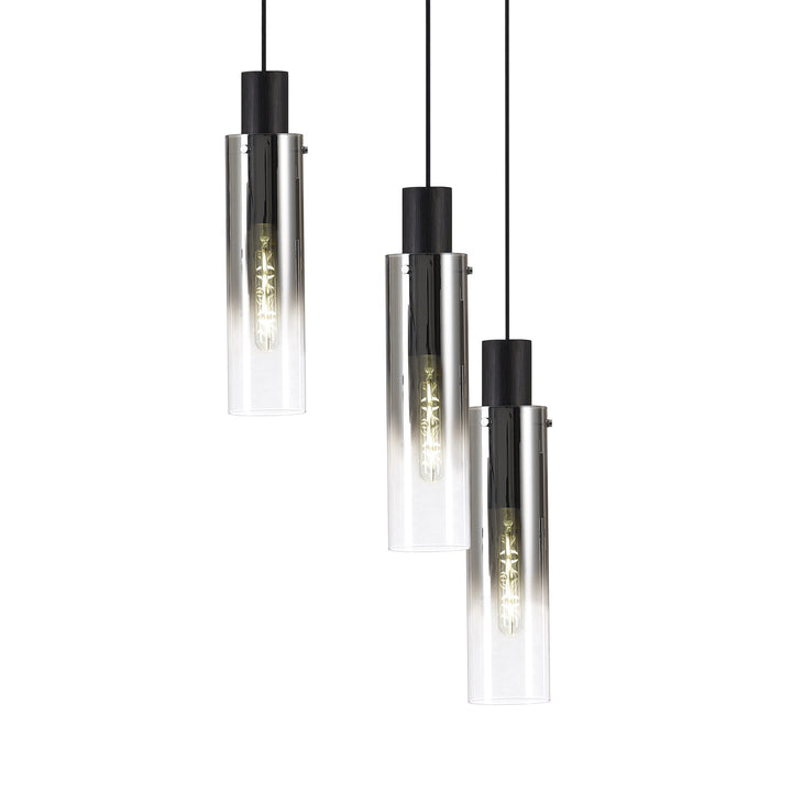Nelson Lighting NL84919 | Blade Slim Round Pendant | 9 Light Adjustable Black/Smoke Fade Glass