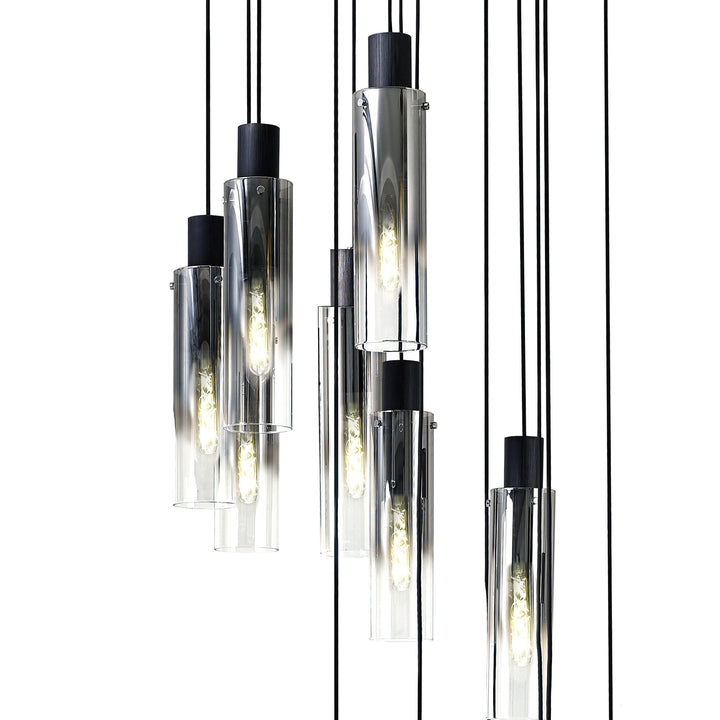 Nelson Lighting NL84929 Blade Slim Round Pendant 15 Light Adjustable Black/Smoke Fade Glass