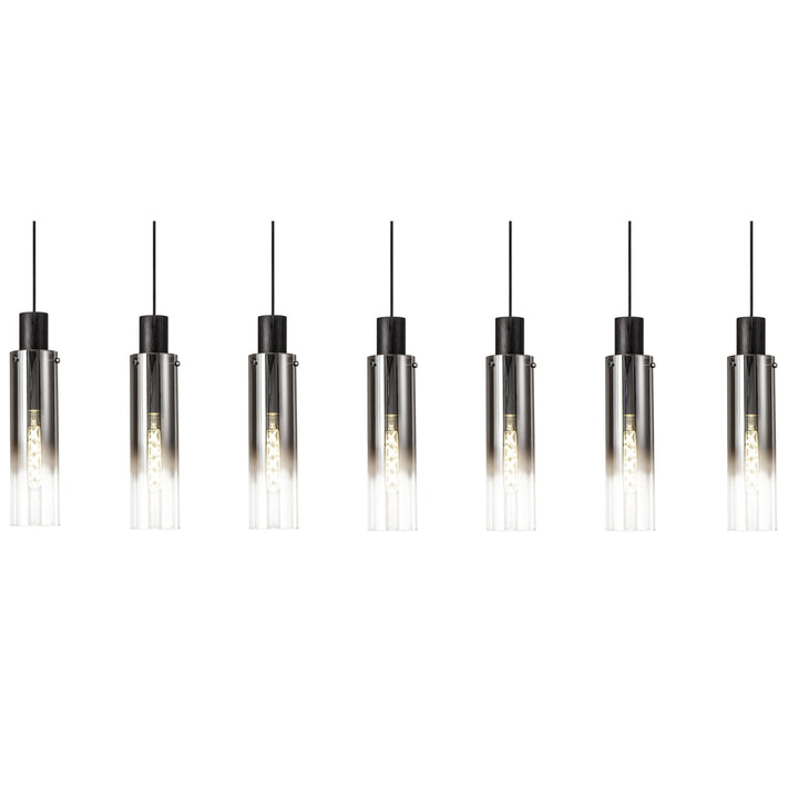 Nelson Lighting NL84969 Blade Slim Linear Pendant 7 Light Adjustable Black/Smoke Fade Glass
