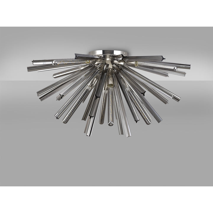 Nelson Lighting NL85049 Clover 8 Light Semi Flush Polished Nickel / Smoke Glass