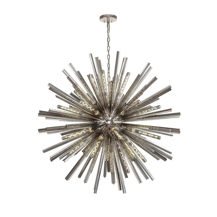 Nelson Lighting NL85229 Clover 32 Light Round Pendant Polished Nickel / Smoke Glass