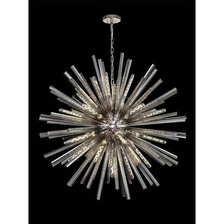 Nelson Lighting NL85229 Clover 32 Light Round Pendant Polished Nickel / Smoke Glass