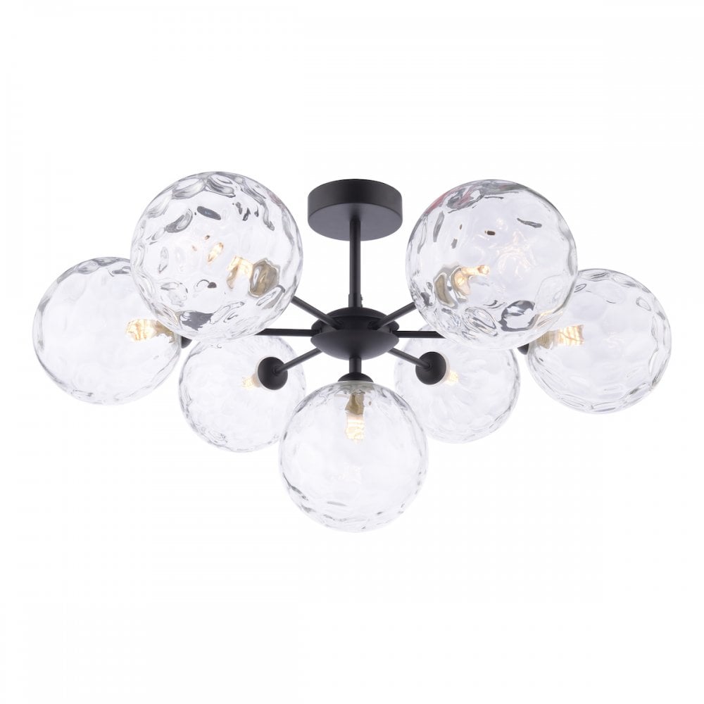 Dar COH3422-12 Cohen 7 Light Semi Flush Matt Black Moulded Glass