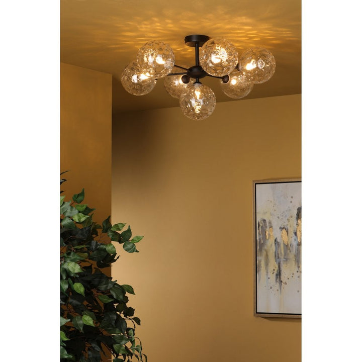 Dar COH3422-12 Cohen 7 Light Semi Flush Matt Black Moulded Glass