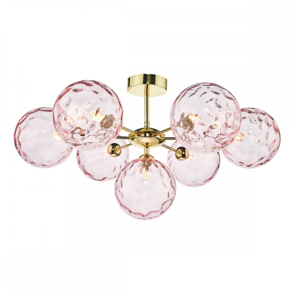 Dar COH3435-11 Cohen 7 Light Semi Flush Polished Gold Champagne Glass