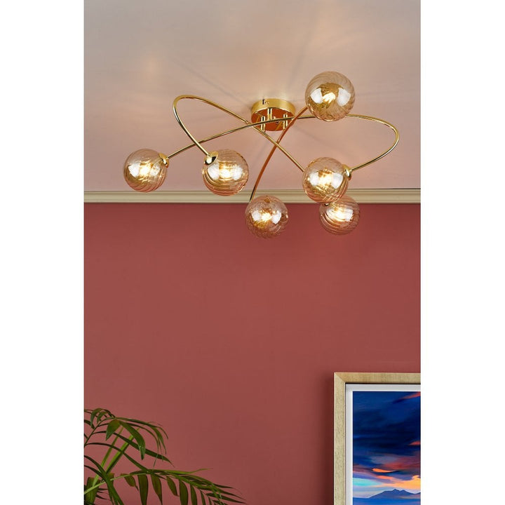 Dar ETT6435 Etta 6 Light Semi Flush Polished Gold Champagne Glass