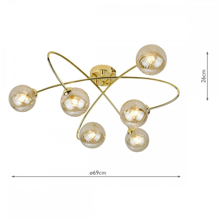 Dar ETT6435 Etta 6 Light Semi Flush Polished Gold Champagne Glass