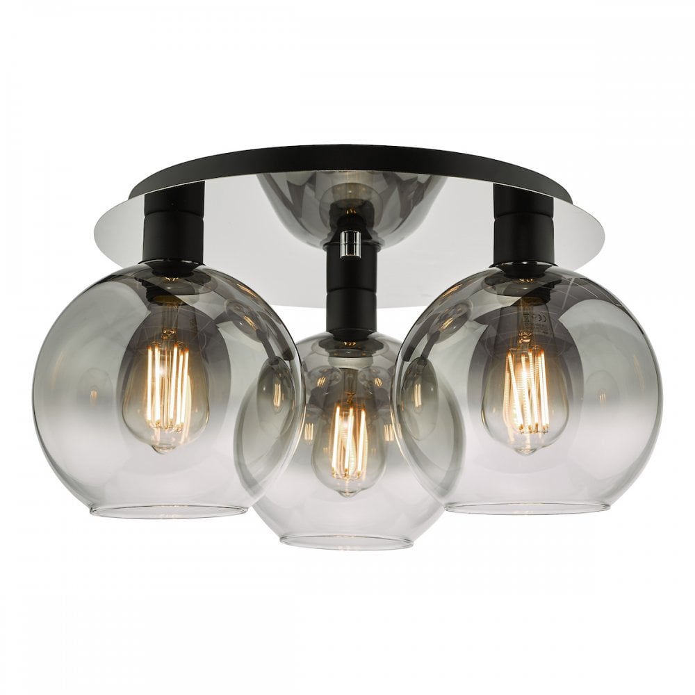 Dar LYC5322 Lycia 3 Light Flush Matt Black Smoked Ombre Glass