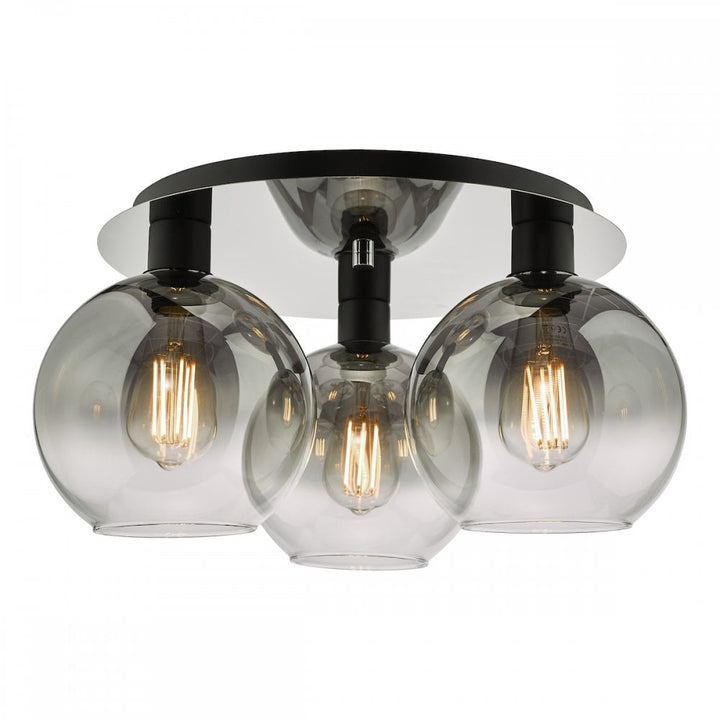 Dar LYC5322 Lycia 3 Light Flush Matt Black Smoked Ombre Glass