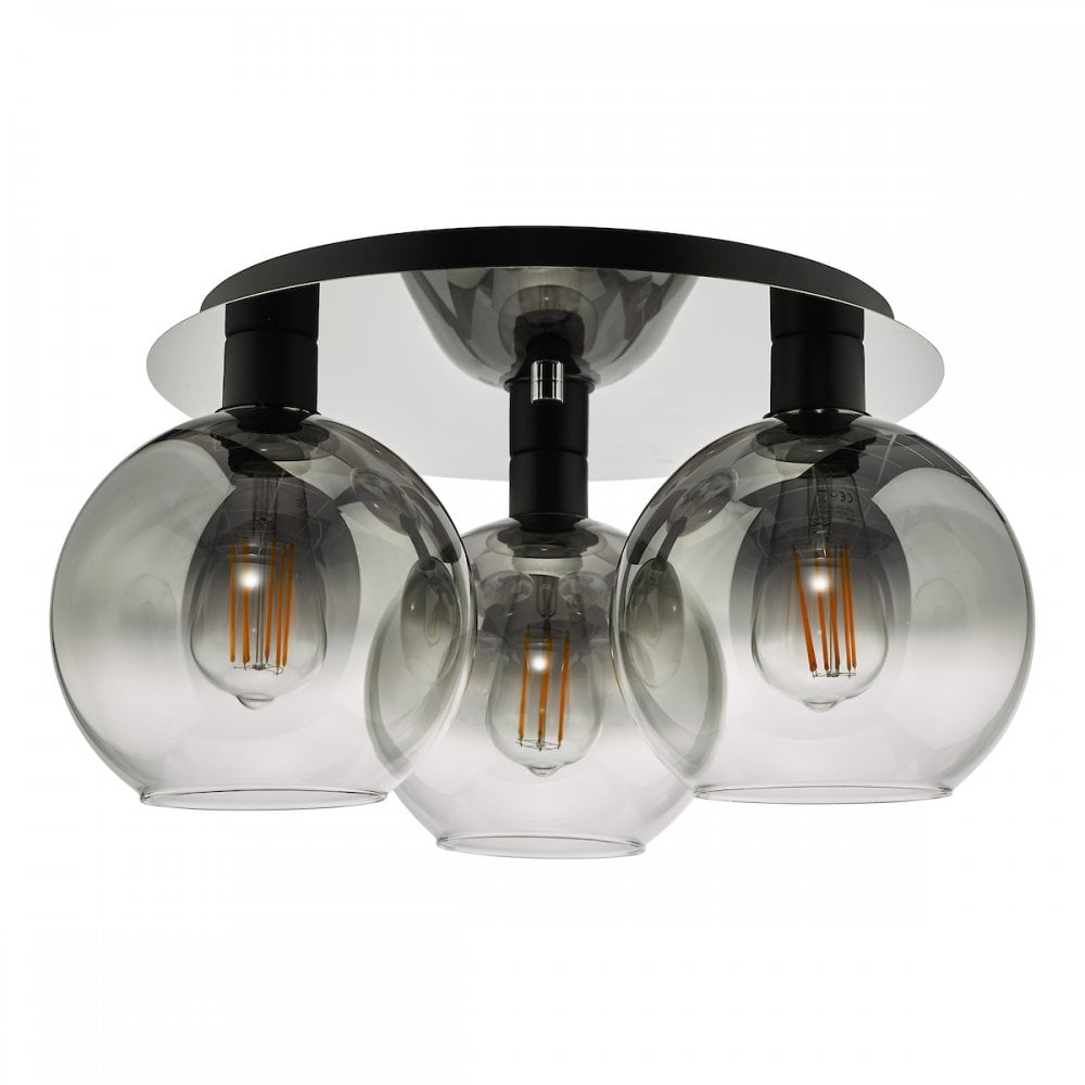 Dar LYC5322 Lycia 3 Light Flush Matt Black Smoked Ombre Glass