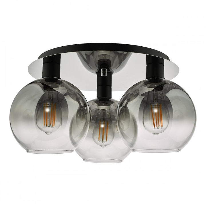Dar LYC5322 Lycia 3 Light Flush Matt Black Smoked Ombre Glass