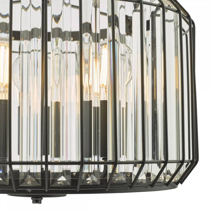 Dar NAE0322 Naeva 3 Light Pendant Satin Black Crystal