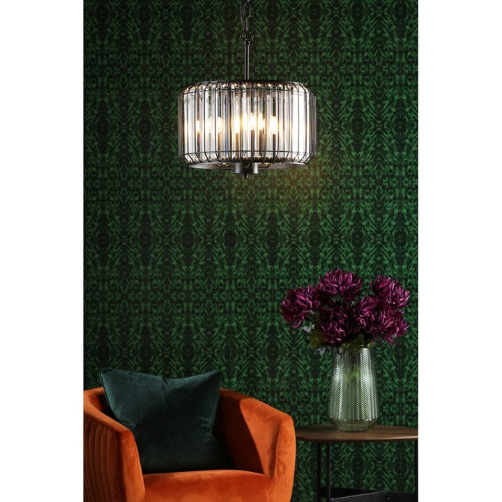 Dar NAE0322 Naeva 3 Light Pendant Satin Black Crystal