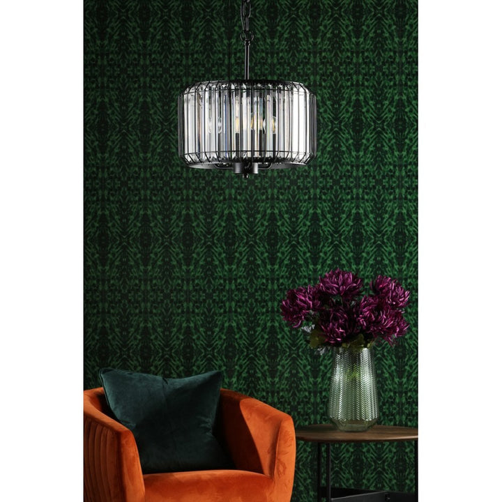 Dar NAE0322 Naeva 3 Light Pendant Satin Black Crystal