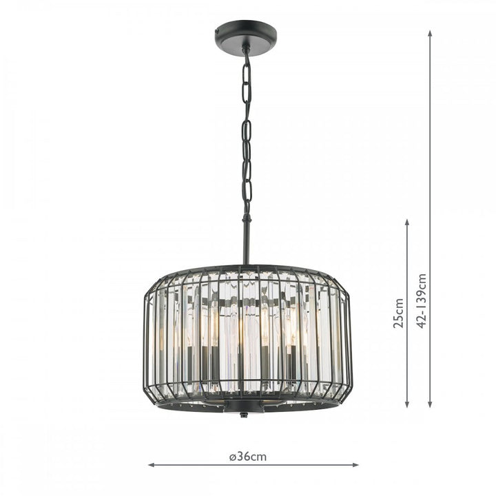 Dar NAE0322 Naeva 3 Light Pendant Satin Black Crystal