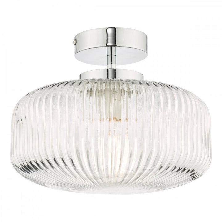 Dar RIV5208 Riva Bathroom Semi Flush Ceiling Light Ribbed Glass Polished Chrome