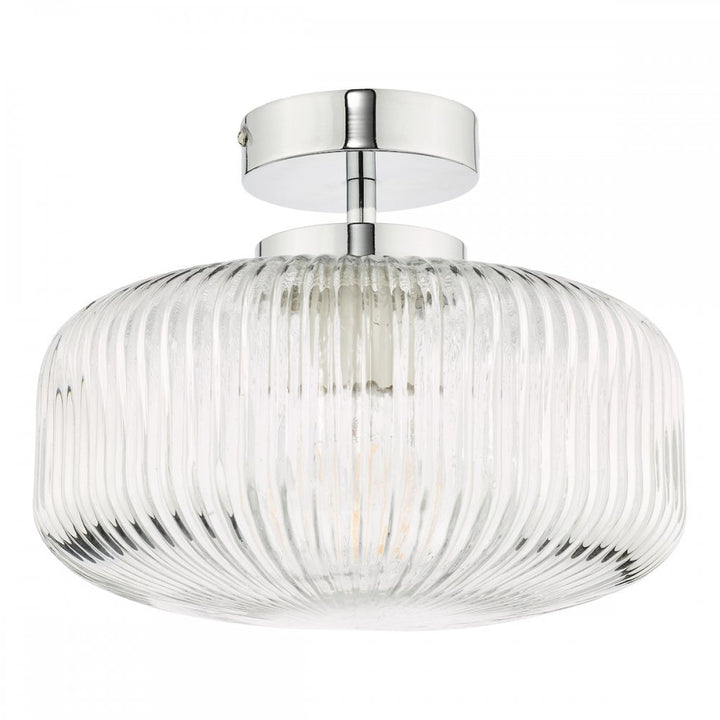 Dar RIV5208 Riva Bathroom Semi Flush Ceiling Light Ribbed Glass Polished Chrome