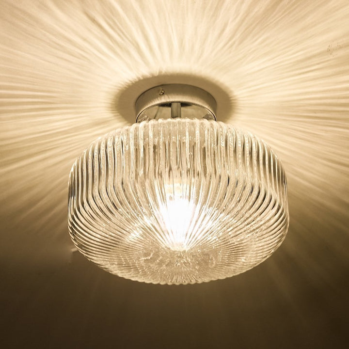 Dar RIV5208 Riva Bathroom Semi Flush Ceiling Light Ribbed Glass Polished Chrome