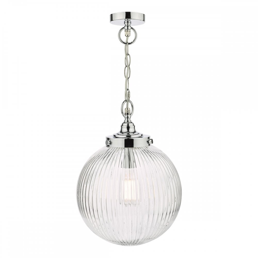 Dar TAM0150-IP44 Tamara Bathroom Pendant Polished Chrome Ribbed Glass