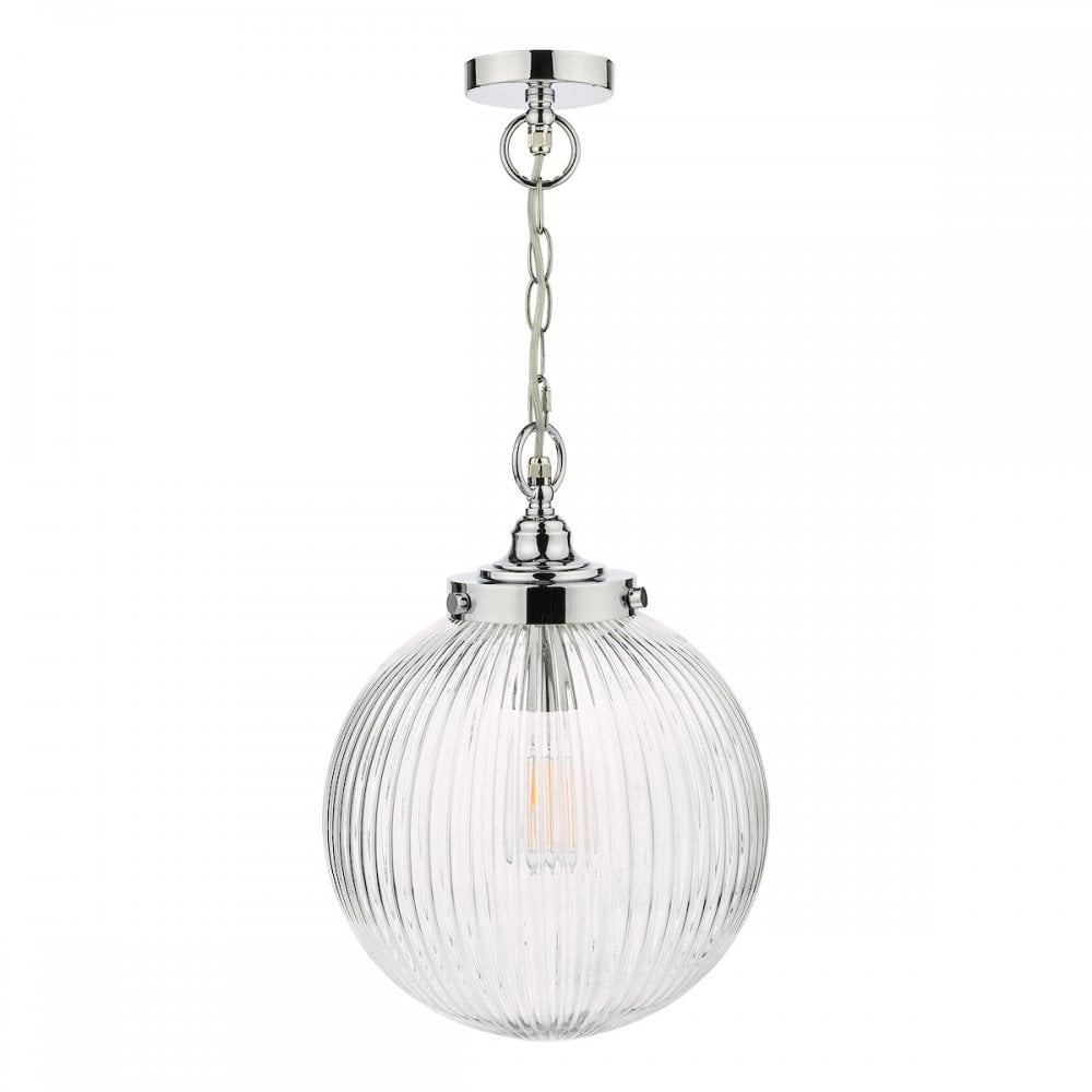 Dar TAM0150-IP44 Tamara Bathroom Pendant Polished Chrome Ribbed Glass
