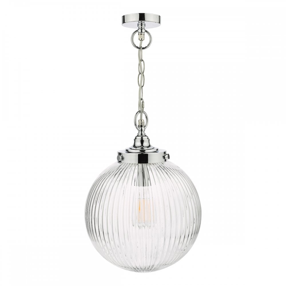 Dar TAM0150-IP44 | Tamara | Bathroom Pendant | Polished Chrome & Ribbed Glass