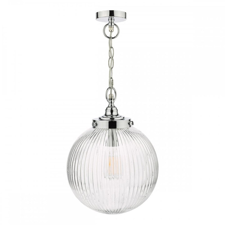 Dar TAM0150-IP44 Tamara Bathroom Pendant Polished Chrome Ribbed Glass