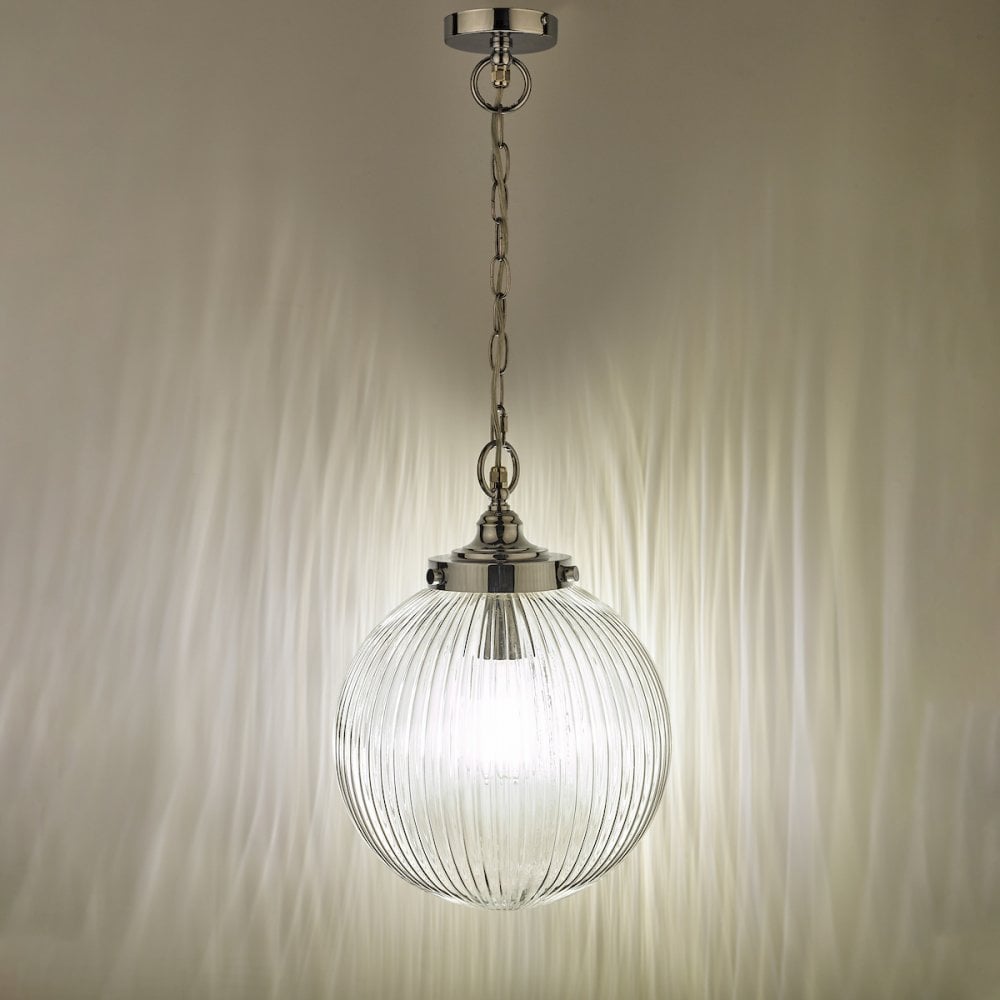 Dar TAM0150-IP44 Tamara Bathroom Pendant Polished Chrome Ribbed Glass