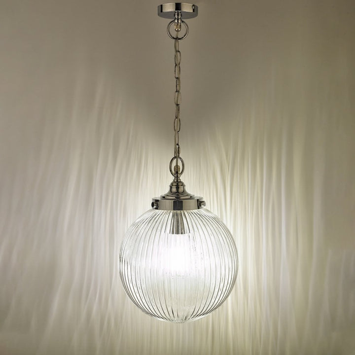 Dar TAM0150-IP44 Tamara Bathroom Pendant Polished Chrome Ribbed Glass