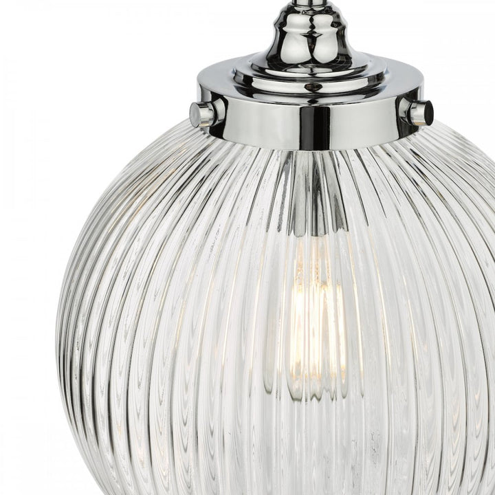 Dar TAM0150-IP44 | Tamara | Bathroom Pendant | Polished Chrome & Ribbed Glass