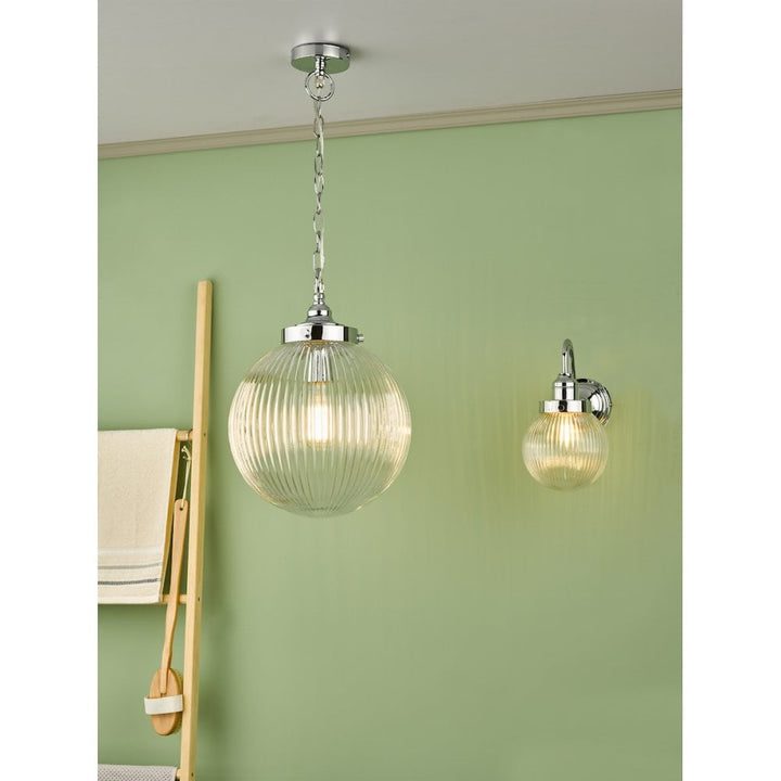 Dar TAM0150-IP44 Tamara Bathroom Pendant Polished Chrome Ribbed Glass