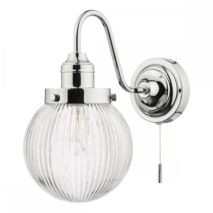 Dar TAM0750-IP44 Tamara Bathroom Wall Light Polished Chrome Ribbed Glass