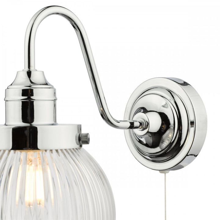 Dar TAM0750-IP44 | Tamara | Bathroom Wall Light | Polished Chrome & Ribbed Glass