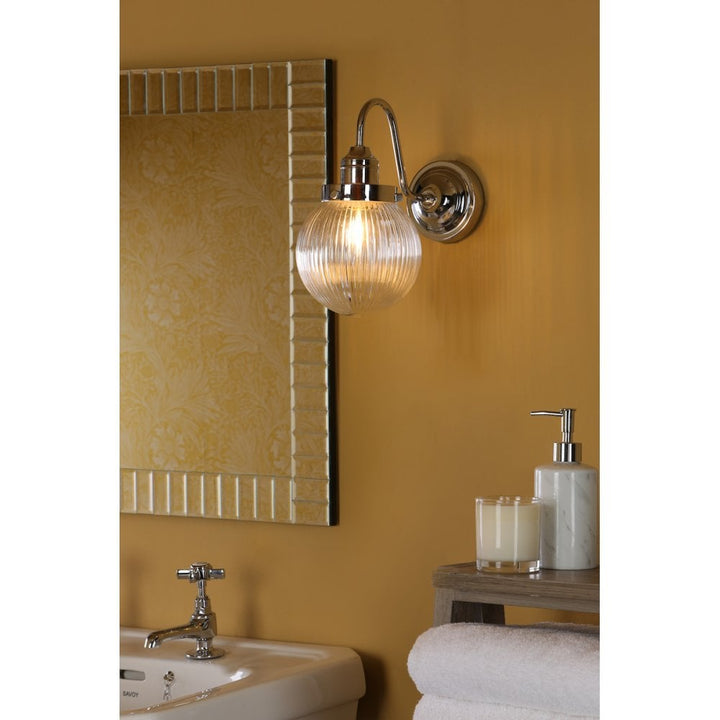 Dar TAM0750-IP44 | Tamara | Bathroom Wall Light | Polished Chrome & Ribbed Glass