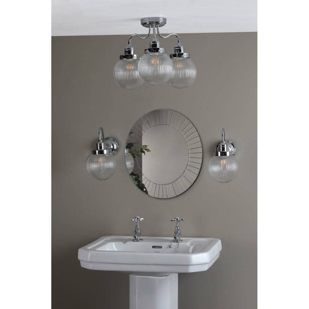 Dar TAM0750-IP44 | Tamara | Bathroom Wall Light | Polished Chrome & Ribbed Glass