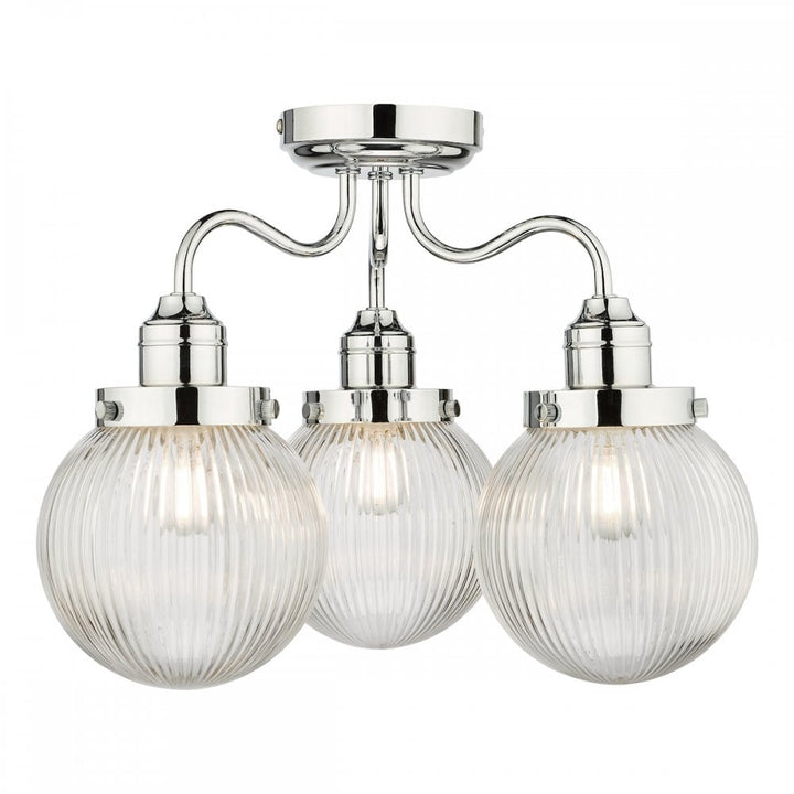 Dar TAM5350-IP44 Tamara 3 Light Bathroom Semi Flush Polished Chrome Ribbed Glass