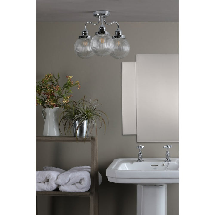 Dar TAM5350-IP44 Tamara 3 Light Bathroom Semi Flush Polished Chrome Ribbed Glass