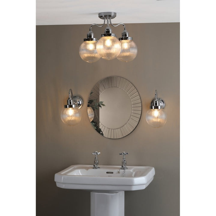 Dar TAM5350-IP44 Tamara 3 Light Bathroom Semi Flush Polished Chrome Ribbed Glass