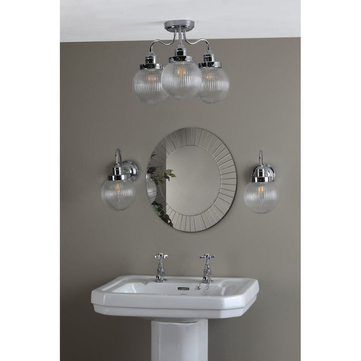 Dar TAM5350-IP44 Tamara 3 Light Bathroom Semi Flush Polished Chrome Ribbed Glass