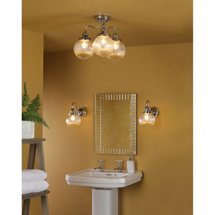 Dar TAM5350-IP44 | Tamara | 3 Light Bathroom Semi Flush | Polished Chrome & Ribbed Glass