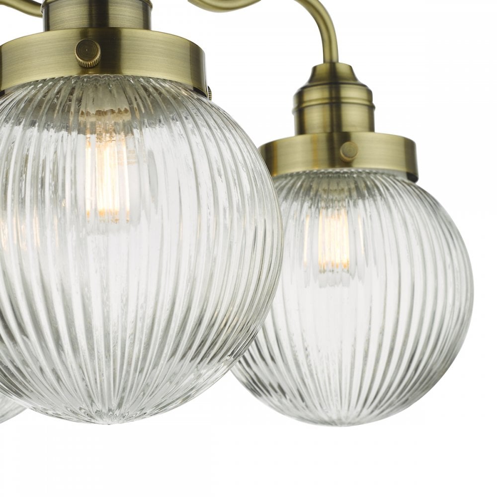 Dar TAM5375-IP44 Tamara 3 Light Bathroom Semi Flush Antique Brass Ribbed Glass