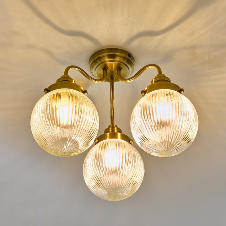 Dar TAM5375-IP44 | Tamara | 3 Light Bathroom Semi Flush | Antique Brass & Ribbed Glass