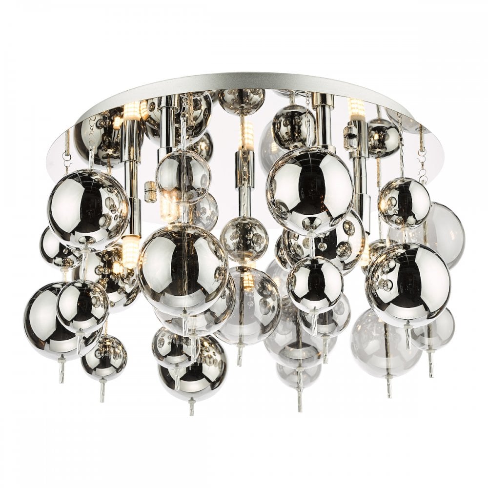 Dar THO5410 | Thora | 5 Light Flush | Polished Chrome & Smoked Glass