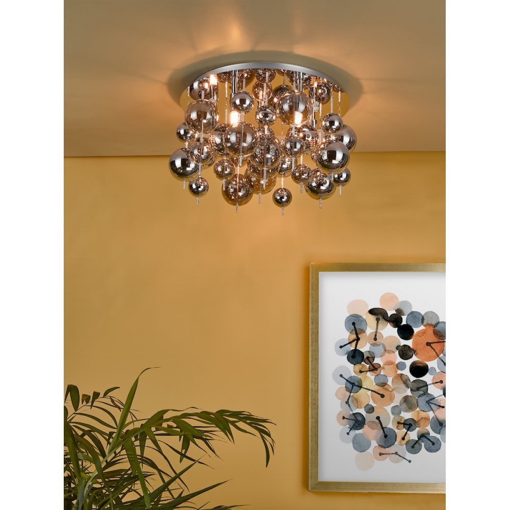 Dar THO5410 Thora 5 Light Flush Polished Chrome Smoked Glass