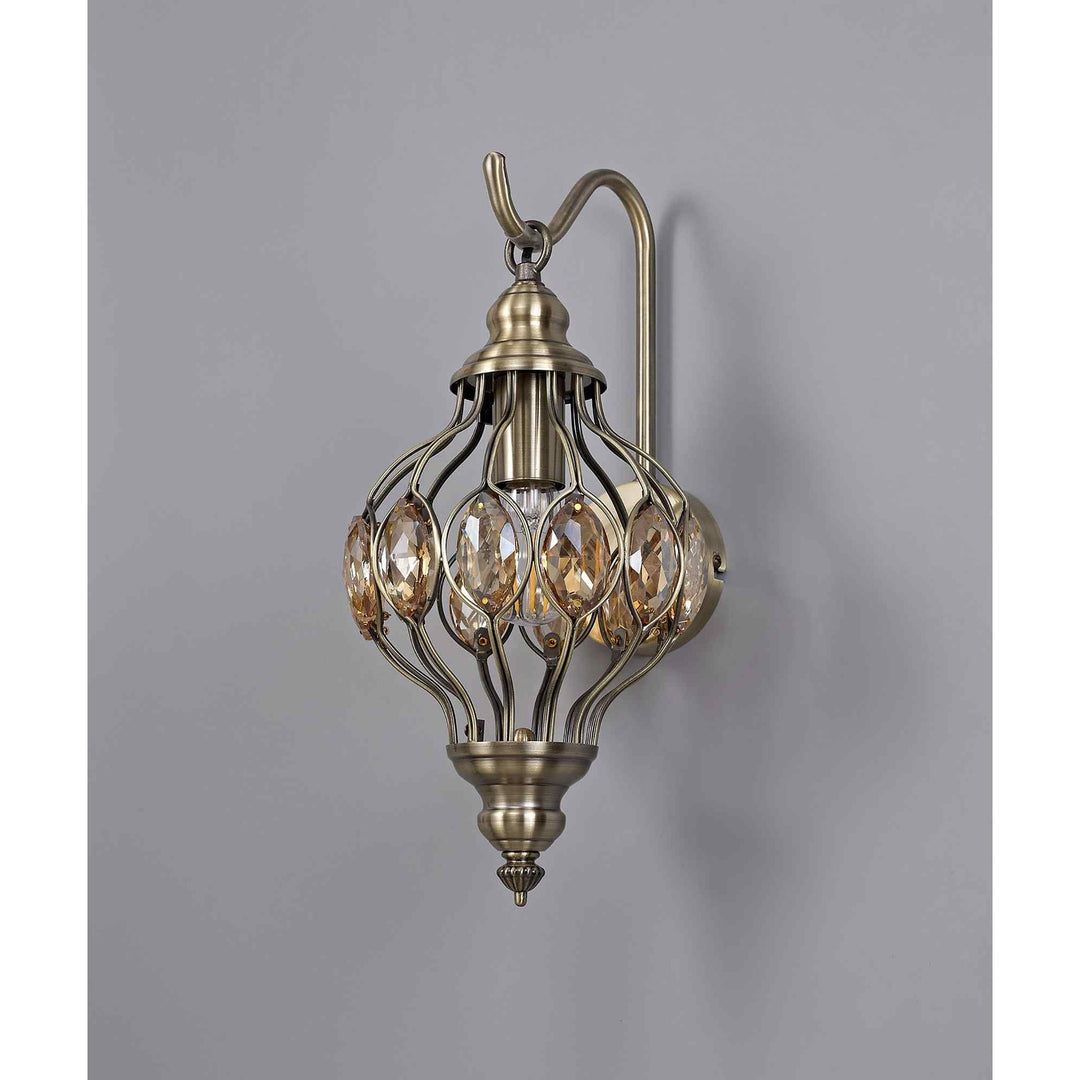 Diyas IL31573 Marisa Wall Lamp 1 Light Antique Brass/Amber Crystal