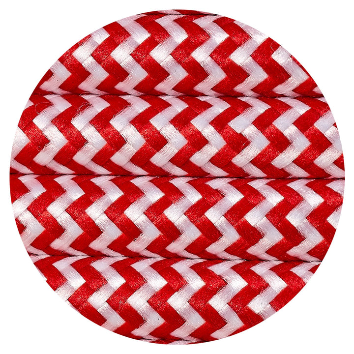 Nelson Lighting NL80879 Apollo 25m Roll Red & White Wave Stripes Braided 2 Core 0.75mm Cable VDE Approved
