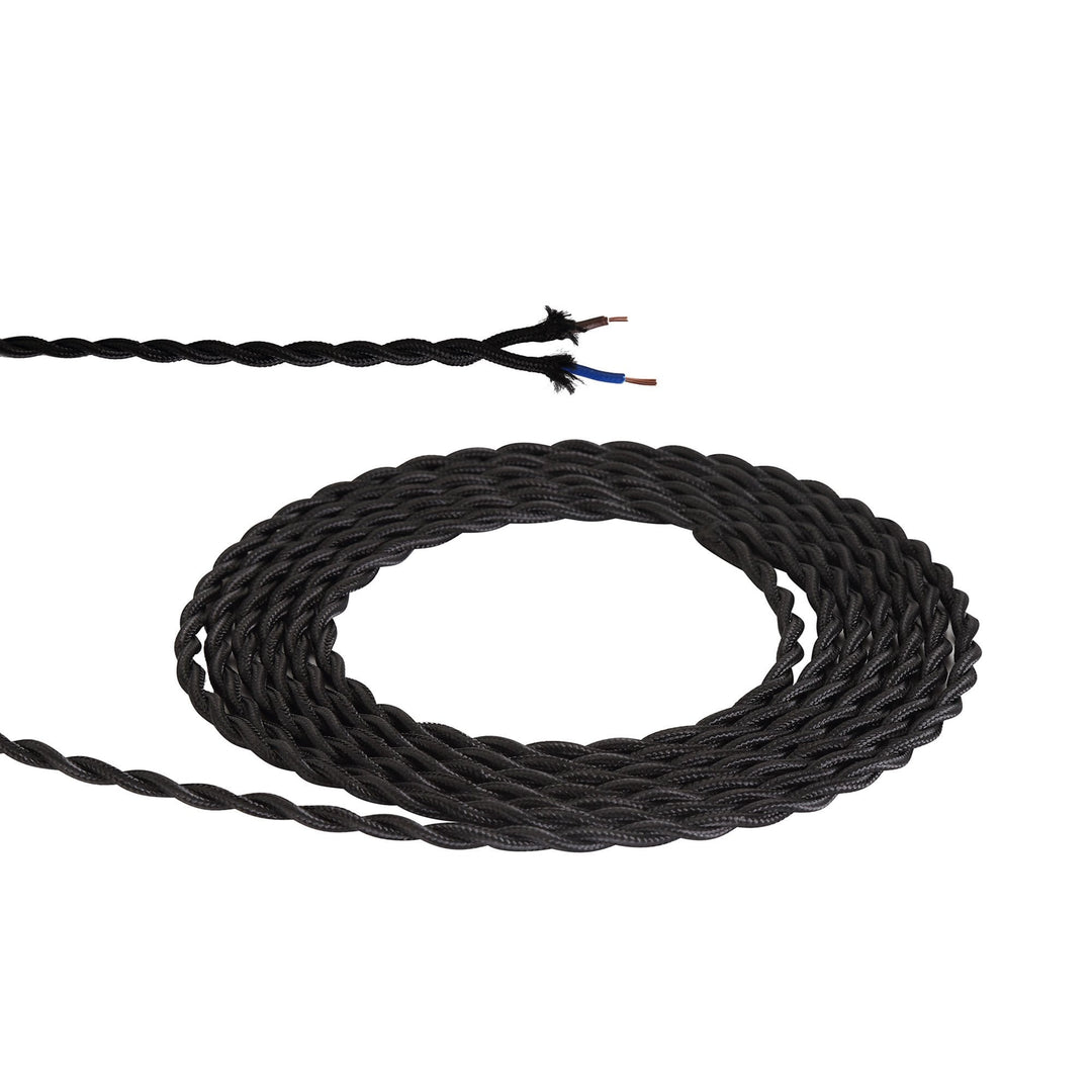 Nelson Lighting NL8090/M9 Apollo 1m Black Braided Twisted 2 Core 0.75mm Cable VDE Approved