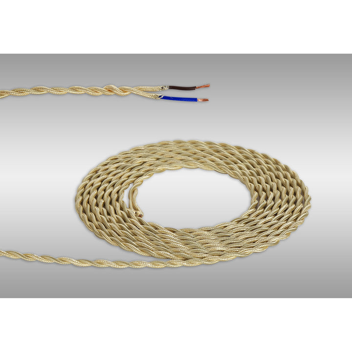Nelson Lighting NL8096/M9 Apollo 1m Pale Gold Braided Twisted 2 Core 0.75mm Cable VDE Approved