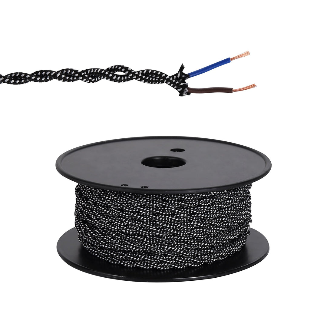 Nelson Lighting NL81079 Apollo 25m Roll Black & White Spot Braided Twisted 2 Core 0.75mm Cable VDE Approved
